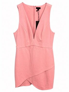 💖 NWT NBD Pink Deep V Tulip Hem Bodycon Cocktail Dress Size L 💖
